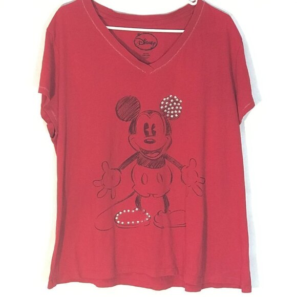 Disney Walt Disney Classic Mickey Mouse Red V Neck Tee T Shirt - Picture 1 of 7